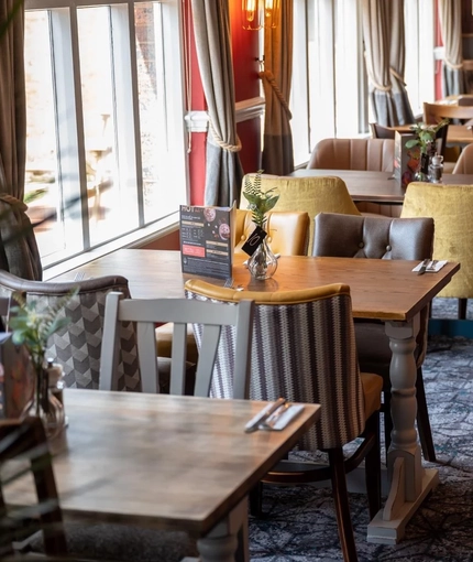 Interior seating area in a pub restaurant