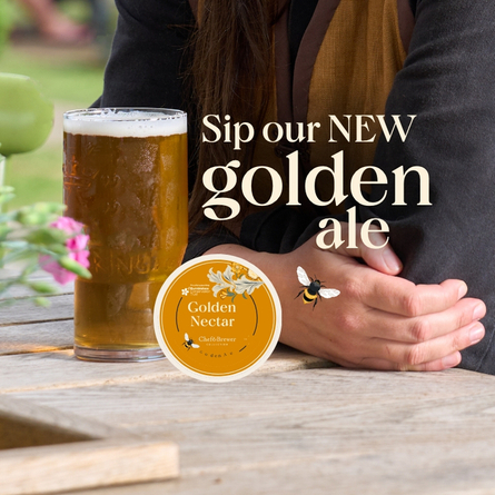 A banner advertising the new Amber Ale available at Chef & Brewer.