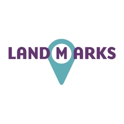 Logo featuring the word ‘LANDMARKS’ in bold black capital letters, arranged in two lines with ‘LAND’ above ‘MARKS’. The text is set against a white background.