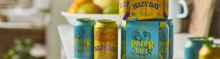 Cans of craft beer displayed on a table
