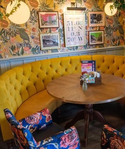 The interior restaurant and seating area at the Tudor Arms.