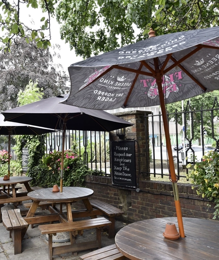 Beer garden outside of a pub