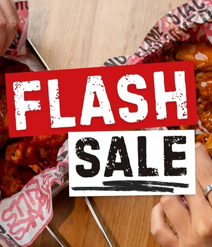A graphic promoting a flash sale at Flaming Grill.
