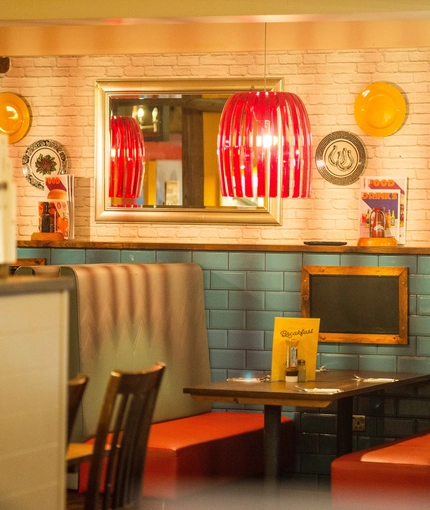 interior of the restaurant with seating area