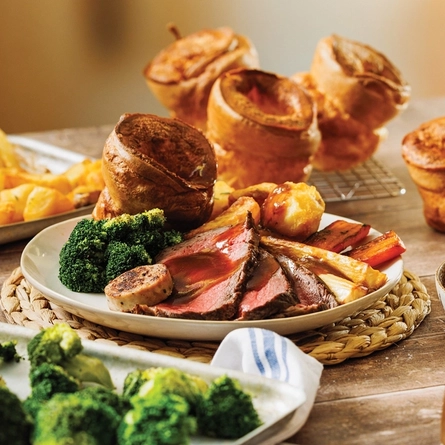 a plate of Sunday roast on a table
