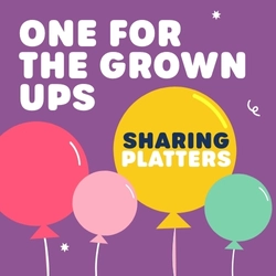 A graphic promoting sharing platters for adults with parties at Wacky Warehouse.