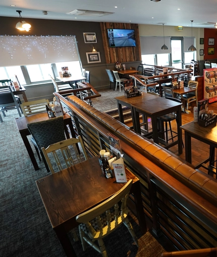 interior of the restaurant with seating area