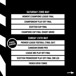 A banner displaying televised Sports events during May being shown at selected Greene King Sport and Belhaven venues.