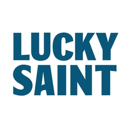 The dark blue logo for Lucky Saint, on a white background.