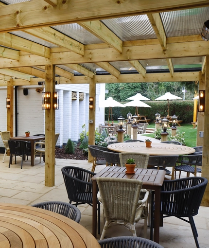 The beer garden of The Red Lion.