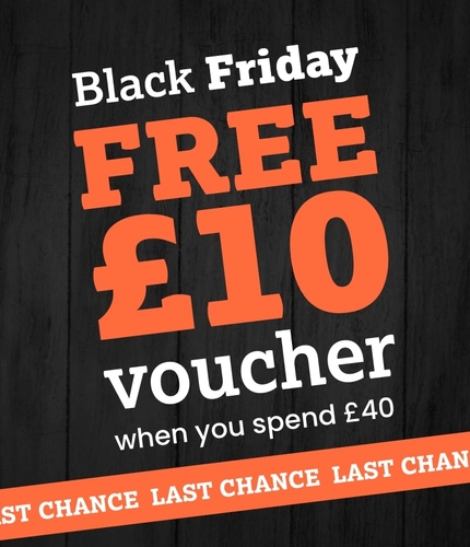 a Farmhouse Kitchen banner promoting the "Free £10 voucher, when you spend £40" offer for Black Friday.