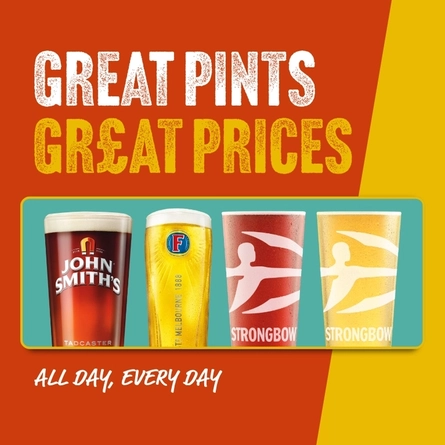 A graphic promoting 'great pints great prices' at Proper Locals.