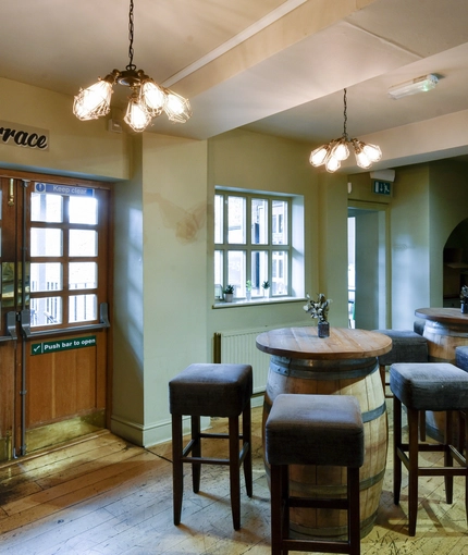 Interior seating area in a pub restaurant