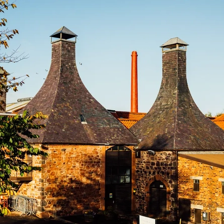 The Belhaven brewery at sunset.