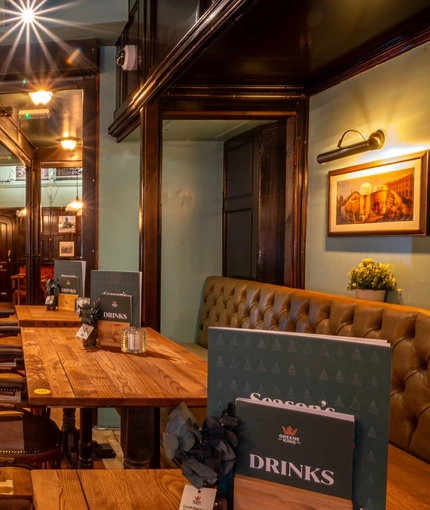 The interior restaurant and seating with bar area at the Two Brewers.
