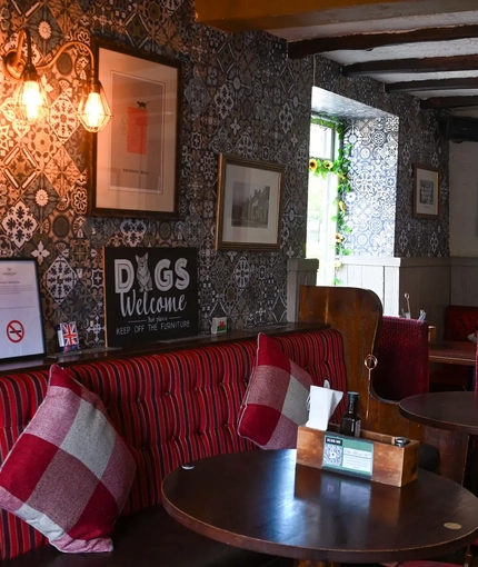 Interior seating area in a pub restaurant
