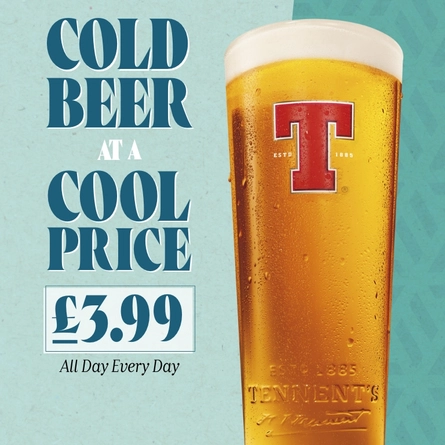 A graphic promoting Tennents for £3.99.