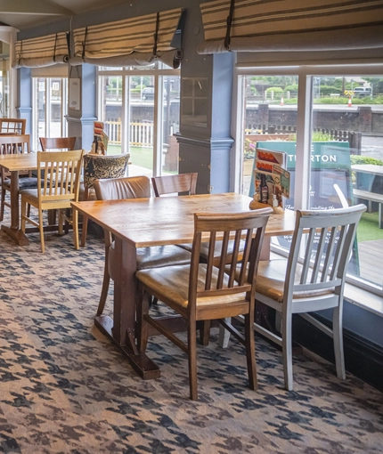 Interior dining area of a pub.