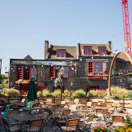 The exterior beer garden outside the Anchor, Bankside.