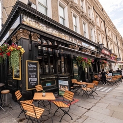 The beer garden outside of the Stanhope Arms.