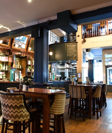 Interior seating area in a pub restaurant