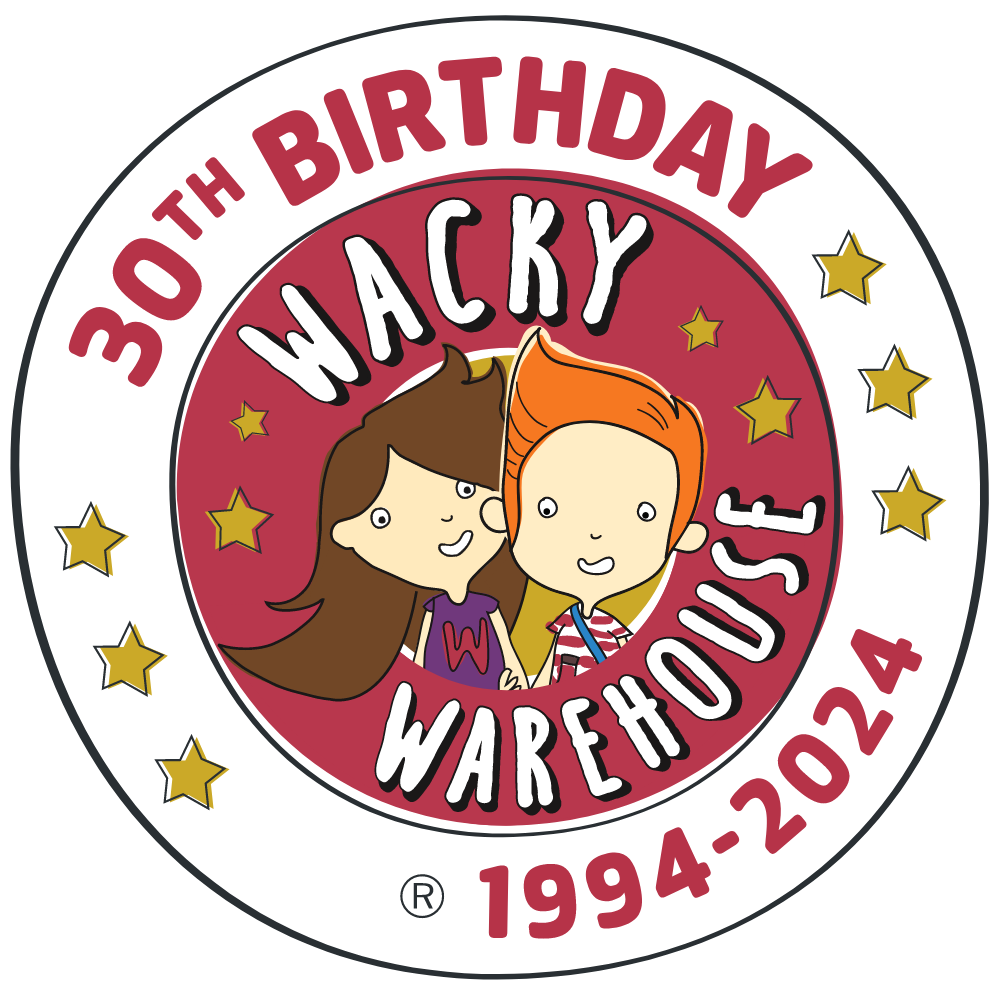 The 30th birthday edition of the Wacky Warehouse logo.