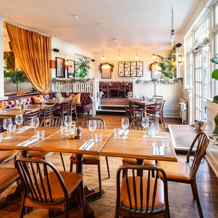 The multi level interior restaurant seating area at The Crabtree.