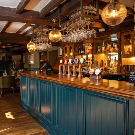 Bar area, with glasses hanging.