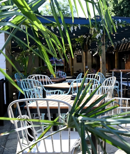 Beer garden outside of a pub