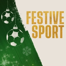 a Christmas banner promoting the 'Promo List Festive Sport' for Flaming Grill venues.