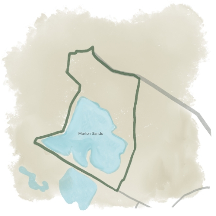 An illustrated map of the Marton Sands walking trail.