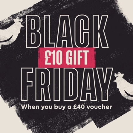 A Banner promoting 'Black Friday Live' at Flaming Grill venues.