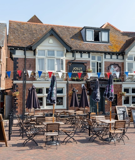 External view of a pub and beer garden