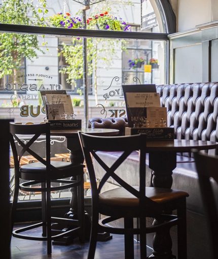 Internal seating area in a pub restaurant
