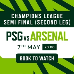 A Banner promoting the Foorball Champions League Semi Final second leg between PSG vs Arsenal. 