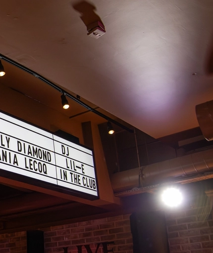 The interior live event stage signage at The City Of Quebec.