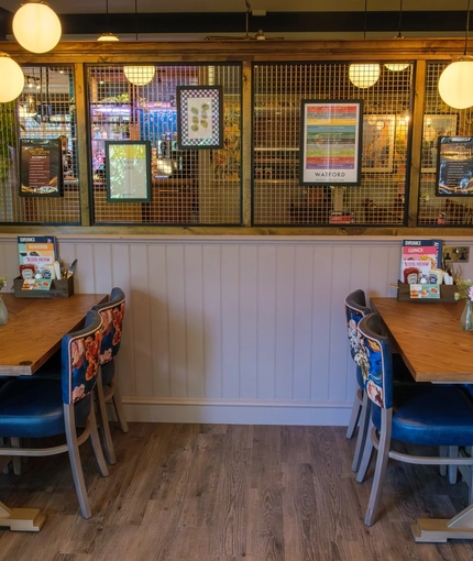 The interior restaurant and seating area at the Tudor Arms.
