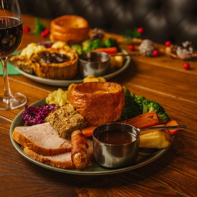 A Christmas day main of Turkey Dinner served in the restaurant area at the Community Food venue.