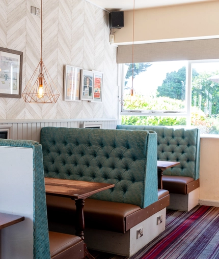 Interior dining area of a pub.