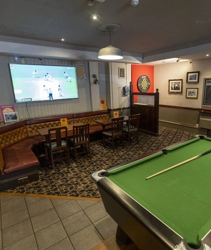 interior seating area with pool table