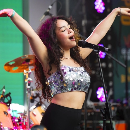 An image of Jasmin Jet performing on the exterior Live Event Stage at The Untapped Live At Your Local Final at The Coach House At The George.