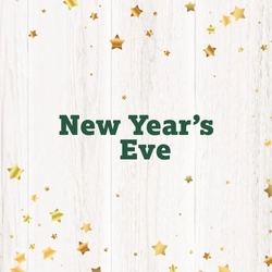 A banner showing the words "New Year's Eve" surrounded by golden stars.