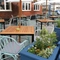 exterior beer garden with seating area