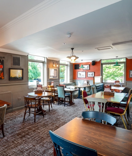 Interior dining area of a pub.