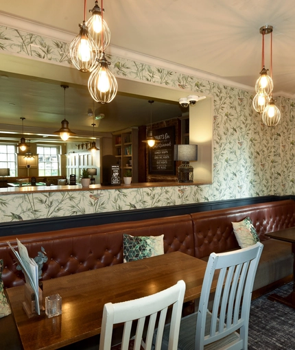 Interior seating area in a pub restaurant