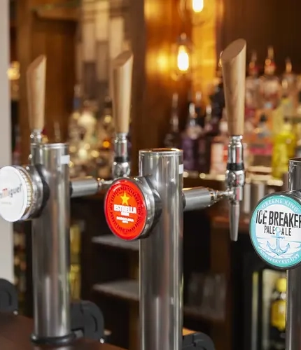A selection of beer on tap at the bar