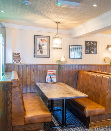The interior restaurant and seating area at the Poachers 