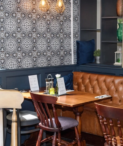 Interior dining area of a pub.