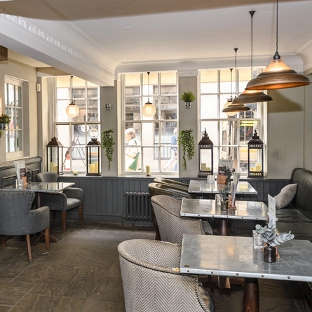 The interior restaurant seating area at The West Gate.