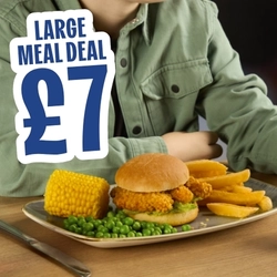 A graphic banner promoting 'large meal deal £7' at Hungry Horse venues.